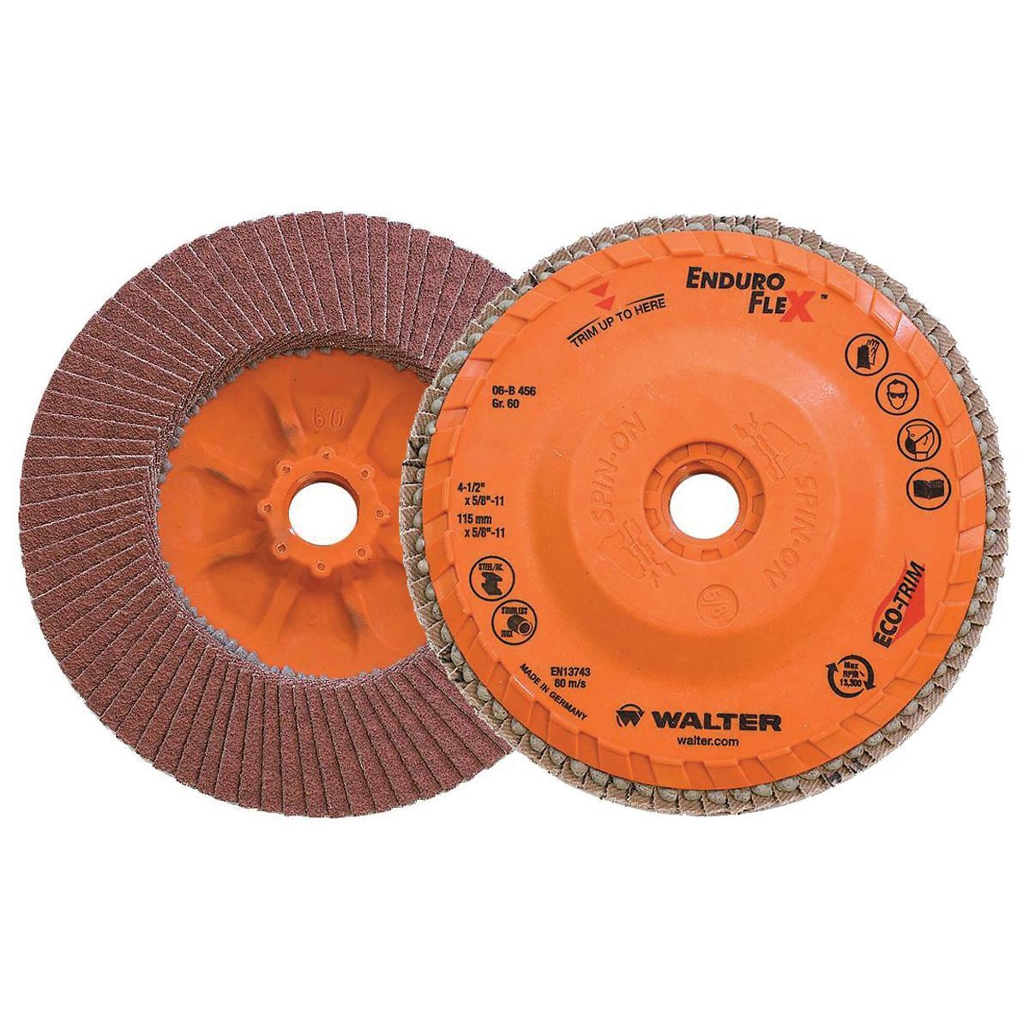 Walter Enduro-Flex Flap Discs — 4 1/2in., GR60, Spin-On, 10 Pcs, Model# 06B456